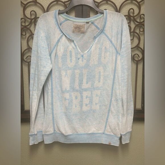 Guess blue washed out vneck sweatshirt - Picture 1 of 5